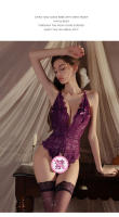 Lencería sexy y elegante para mujer, conjunto de body sin entrepierna con escote profundo en V, talla grande, tentador y de corte bajo. - details 26