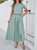 Conjunto de falda y top sin mangas de color sólido, elegante e informal para mujer, primavera verano - details 17