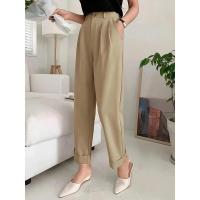 Pantalones de mujer de cintura alta negros de pierna ancha fluidos con bolsillos algodón de calidad Original - details 6