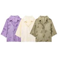 BUNO-Conjunto de camisa y pantalones de Jacquard para mujer, traje informal de media manga con solapa y botones, pantalones de pierna ancha, ropa de calle de verano - details 2