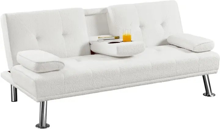 Sofá Cama de 2 Plazas Cama Plegable Tapizada de Poliéster Sofá con Soporte de Botella Cama 167 X94 cm MAX Capacidad 350KG Cama Doble Azul - 1