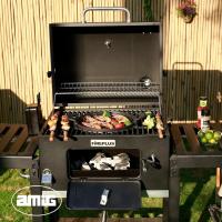 Barbacoa Portátil de Carbón Rodantes, Bandejas Laterales, Sistema de Ventilación y Depósito de Ceniza Parrilla de Acero de 57x42cm Tamaño 116,5x13,1x56cm - details 1