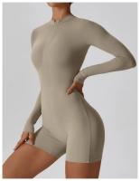 Traje de gimnasio de yoga para mujeres mono deportivo de manga larga con medio cierre sobre todo el cuerpo ropa de fitness para entrenamiento - details 29