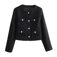 Chaqueta de Tweed con Punto de Volteo Primaveral Abrigo Corto de Cuello Redondo de Una Sola Brecha para Damas Top de Moda - details 3