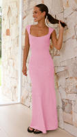 Vestido sin espalda ajustado de color sólido 2025, camisola sexy con abertura para mujer, estilo medio a largo para mujer - details 1