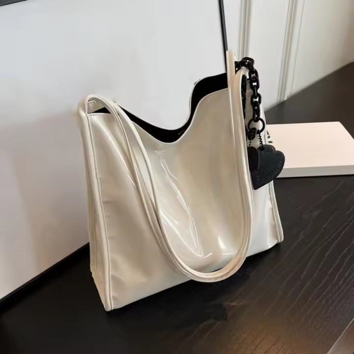 Bolso de compras de gran capacidad informal vintage con hombro de charol para mujer - 1