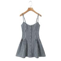 Nueva ropa de mujer, vestido de tirantes con apertura y cierre de botones a cuadros de moda de diseño francés europeo y americano - details 1