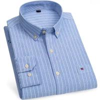 Camisas de algodón Oxford a cuadros informales y versátiles para hombre, con un solo bolsillo, manga larga, ajuste estándar, con botones, a rayas de guingán, 7XL, 6XL - details 10