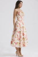 Vestido midi de satén con tirantes finos para mujer, abertura frontal, ahuecado, con bolsillos - details 8