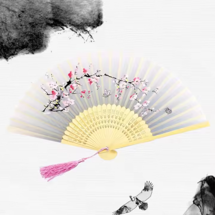 Accesorios de rendimiento de estilo chino, artesanías de abanico, regalo de verano, abanico plegable de seda, mango de decoración del hogar, herramienta de utilería para fotografía - 1