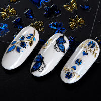 Pegatinas de Arte de Uñas 3D con Diseño Hueco de Folio Dorado Azul 30Pcs Decoración de Uñas Adhesiva con Flores - details 0