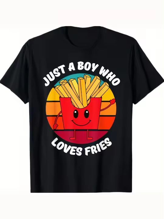 Camiseta Just A Boy Who Loves French Fries para niños pequeños, 5T, 4T, 3T, regalo para papá, manga corta con cuello redondo suave y cómoda, 230g - 1