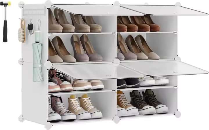 Zapatero, Estantería Modular de Plástico de 10 Compartimentos, Entrada Recibidor con Paneles Separadores Ajustables, 30 x 40 x 30 cm, Blanco LPC035W01 - 1