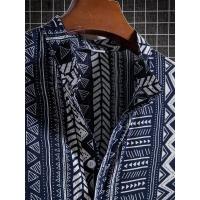Camisa informal con botones y solapa de manga corta para hombre, estilo bohemio, vacaciones diarias, tops de verano - details 7