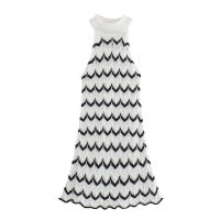 BUNO-Verano estilo europeo y americano mujer Casual rayas cuello alto sin mangas tejido chaleco vestido temperamento falda ajustada - details 0