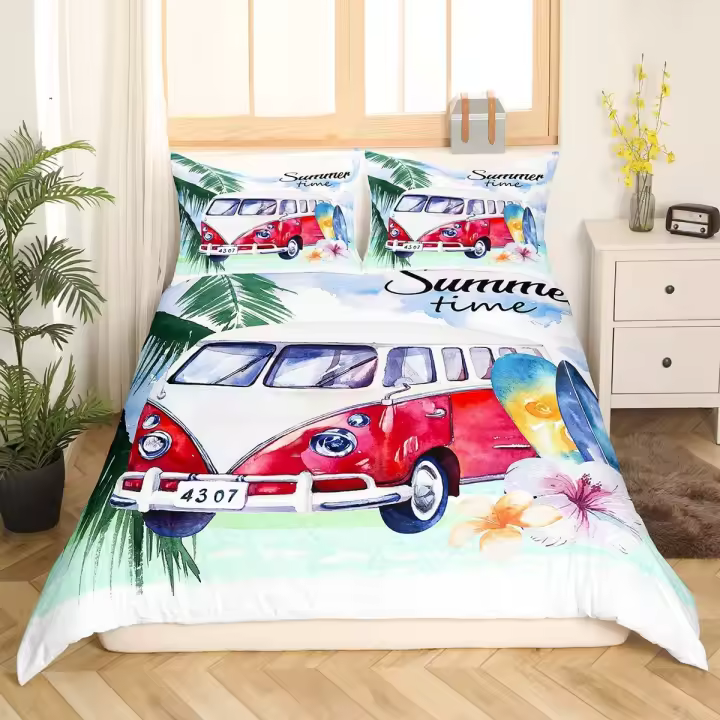 Funda de edredón Happy Camping Comforter Cover King Summer Camping Decoración Ropa de cama para niños Adolescentes Familia Playa Estilo de vacaciones Juego de funda nórdica - 1