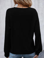 Suéteres con botones ahuecados y cuello en V para mujer, Jersey de punto, Top de Color sólido, suelto, informal, combina con todo, otoño - details 4