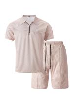 Conjunto Casual de Estampado Tropical para Hombres Camisa con Cremallera y Shorts de Cinturón - details 1