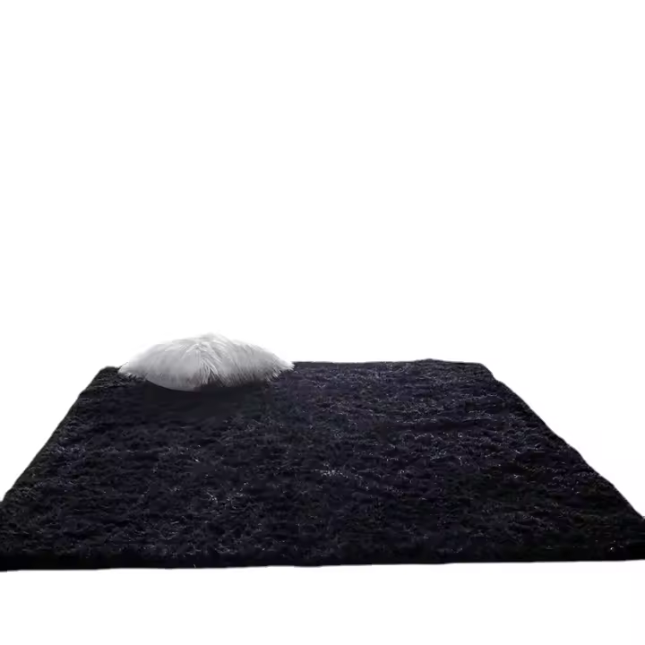 Alfombra De Felpa Esponjosa Negra, Antideslizante, Para Dormitorio, Sala De Estar, 1 unidad - 1