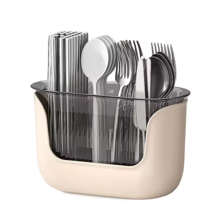 Escurridor de cubiertos de 3 rejillas antideslizante con orificio de drenaje, organizador de palillos, tenedor, cuchara, Color sólido, estante de secado de utensilios duradero para el hogar - 1