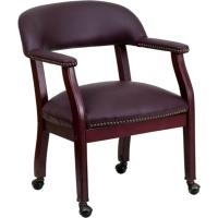 Conferencia de Vinilo Negro con Ruedas, Cuero Burdeos, 24' W x 27' D x 31.5' H - details 0