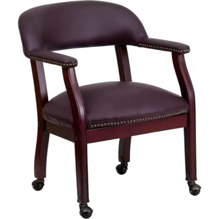 Conferencia de Vinilo Negro con Ruedas, Cuero Burdeos, 24' W x 27' D x 31.5' H - 1