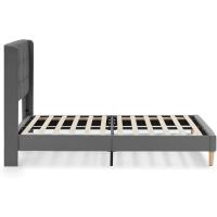 Estructura de cama tapizada con cabecera, base tapizada para colchón, somier de láminas de madera, fácil montaje, color gris claro. - details 9