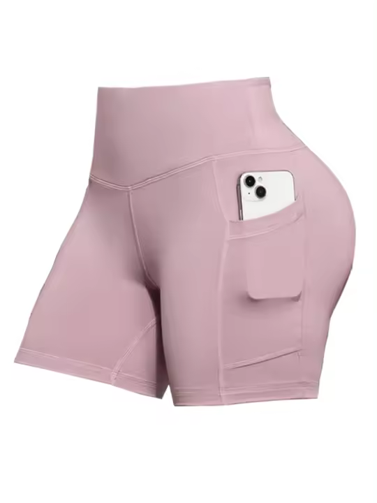 Pantalones cortos de Yoga con dos bolsillos para mujer, pantalones cortos elásticos para correr al aire libre, Color sólido, levantamiento de glúteos, ciclismo, ropa deportiva femenina - 1