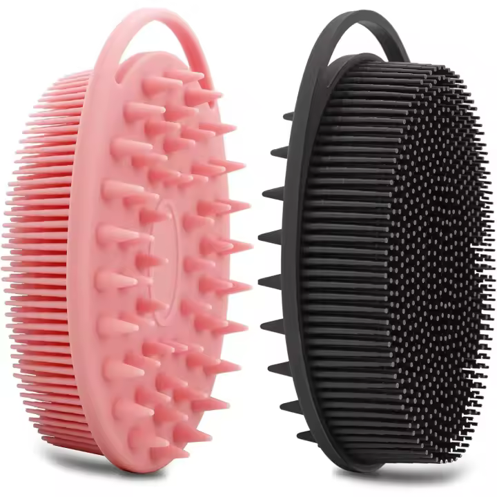 Scttomon Estropajador de Cuerpo de Silicona Cepillo Exfoliante de Doble Cara para Pieza de Cabello y Masajeador de Cuero Cabelludo Paquete de 2 - 1