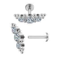 Todo g23 titanium labret 3 de cristal pendientes tragus hélice pendiente de lóbulo piercing para cartílago de la oreja labio rosca interna lengua cuerpo joyas - details 1