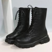 Botas de cuero de imitación de fondo grueso para mujer, Zapatos de tacón grueso Blanco, Otoño e invierno - details 6