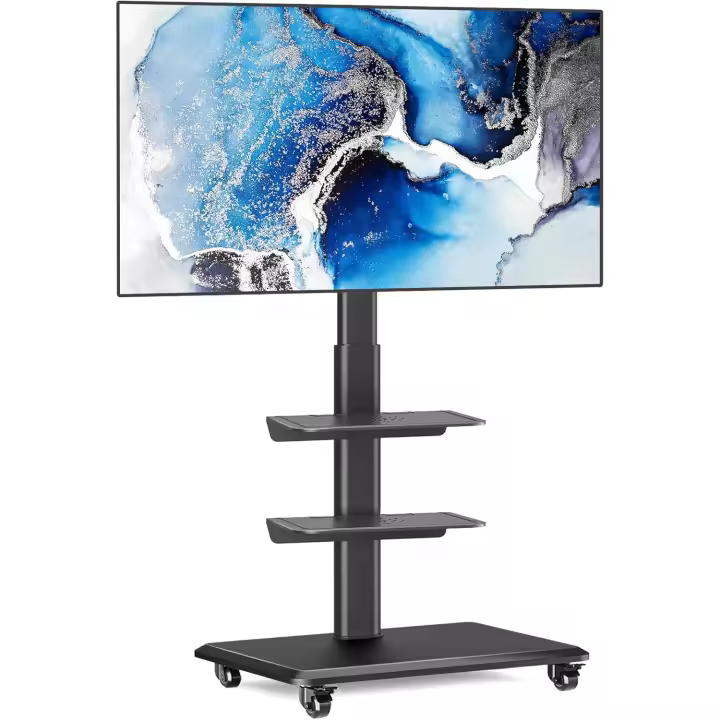 Soporte TV con Ruedas para Televisores de 26 32 40 42 43 47 49 50 55 65 Pulgadas, Soporte Suelo Pie con 3 Baldas, Placa Giratoria y Altura Ajustable MAX VESA 400x400mm - 1