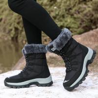 Botas de nieve cálidas de invierno para mujer, botas cortas de algodón de felpa, zapatos con cordones para exteriores para mujer - details 2