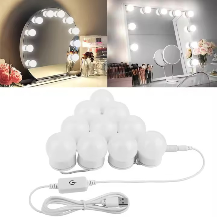 Kit de luces para espejo de tocador regulables con 10 bombillas LED estilo Hollywood para tocador de maquillaje con fuente de alimentación USB tira de iluminación (espejo no incluido) - 1
