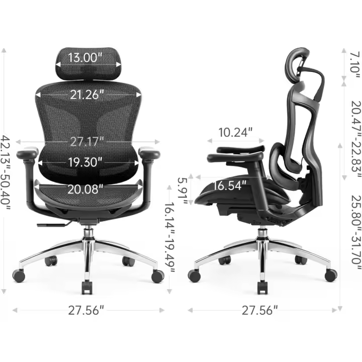 Silla de Oficina ergonómica con reposabrazos Ultra Suaves en 3D, Soporte Lumbar dinámico para Silla de Oficina en casa, Respaldo Ajustable para Silla de Escritorio (Negro) - 1