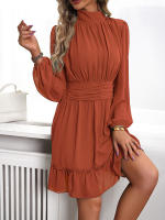 Vestido corto rosa de cintura alta con volantes para mujer, minivestido informal con manga abullonada, cintura anudada, 2024 - details 13
