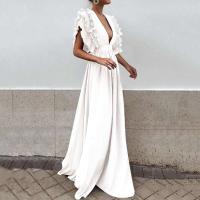 2023 mujeres Chic y elegante con cuello en V largo fiesta señoras moda Sexy blanco negro volantes Maxi vestido vestidos de noche - details 9