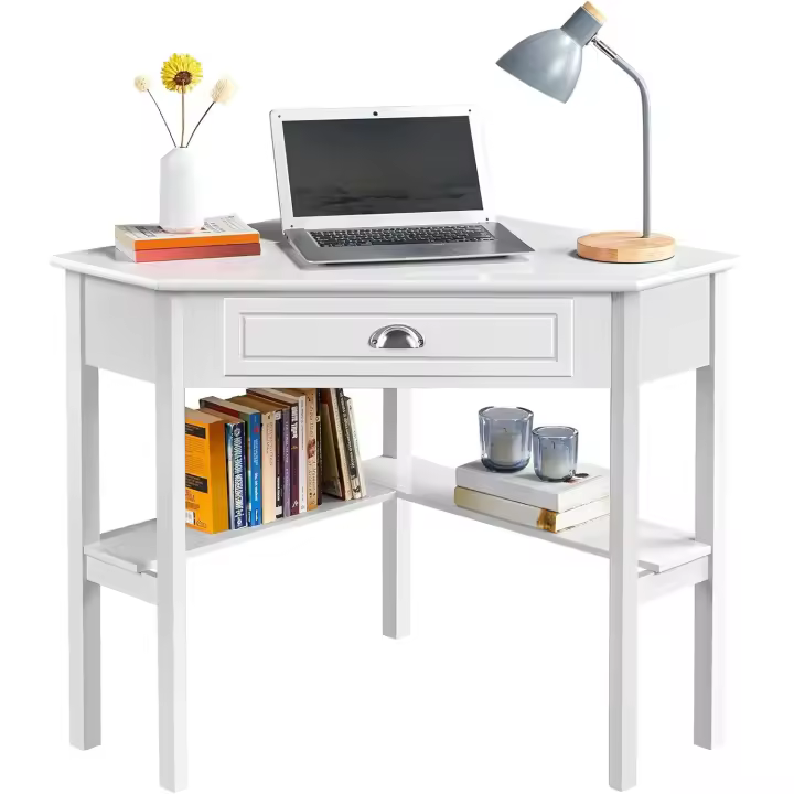 Mesa Escritorio en L con Cajon Mesa de Estudio Moderno Tocador de Maquillaje para Dormitorio - 1