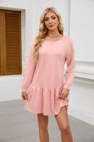 Color sólido mujer manga larga Mini cuello redondo vestido elástico grueso vestidos cortos para mujeres moda elegante Chic en venta liquidación X - details 16