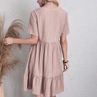 Vestido holgado informal de manga corta para mujer, Color sólido, novedad de 2024 - details 8