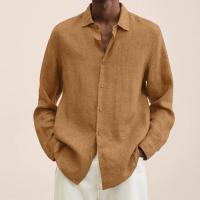 Camisa Larga De Manga Para Hombre Estilo Casual Color Sólido Cuello En V Talla Grande Algodón Hombres Ropa De Otoño - details 8