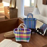2025 nueva cesta de verduras, bolso de PVC a la moda de verano, bolso tejido a mano, bolso de mano a rayas de retales, bolsos de playa, monederos y bolsos - details 5