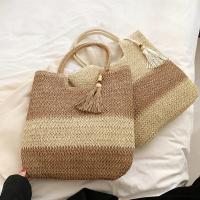 Bolso de verano con asa superior, bolsa de gran capacidad hecha a mano, de Color de contraste con borlas, para vacaciones en la playa - details 2