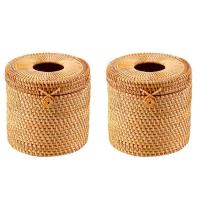Caja de pañuelos de ratán con tapa, cubierta de papel higiénico, soportes decorativos de mimbre con tapa para almacenamiento, Rollo individual y pañuelos, 2 piezas - details 0