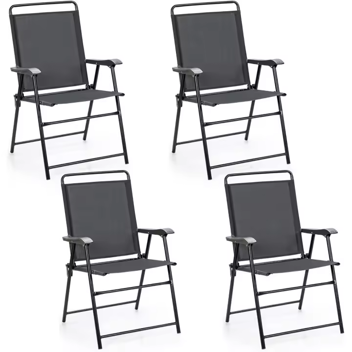 Juego de 4 Sillas Plegables de Jardín Silla Exterior con Resalto, Reposabrazos y Reposapiés - 1