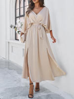 Vestido de mujer con cuello en V y mangas, elegante estilo bohemio - details 5
