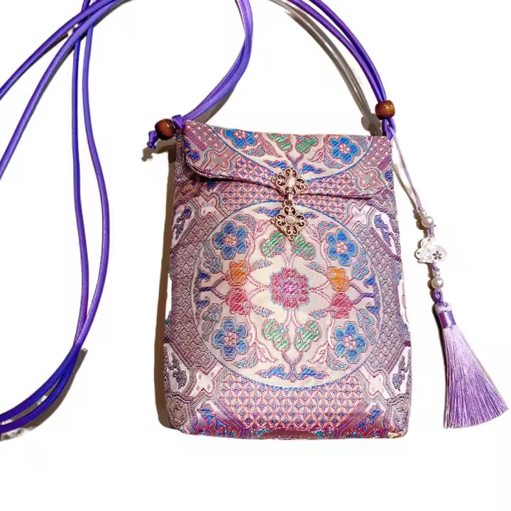 Nueva bolsa de teléfono móvil con bordado de cuerpo cruzado de brocado chino - 1