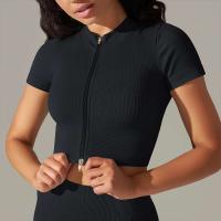 Hamidou-Camiseta deportiva con cremallera para mujer, Top elástico ajustado y transpirable, ropa deportiva para gimnasio, correr y Yoga - details 3