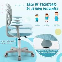 Juvenil para Escritorio Ajustable en Altura, Ruedas con Frenos, Giratoria de Red para Niños de 3-10 Años Azul - details 3