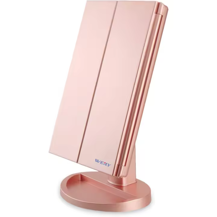 WEILY Espejo de maquillaje, luz LED, con aumento 1X/2X/3X, 180 °   Rotación ajustable, fuente de alimentación doble, espejo cosmético - 1
